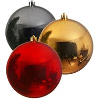 Decoris Kerstversieringen set van 6x grote kunststof kerstballen goud-zilver-rood 14 cm glans -