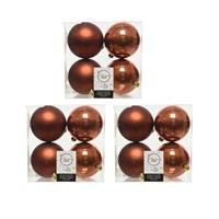 Decoris 12x stuks kunststof kerstballen terra bruin 10 cm glans/mat -