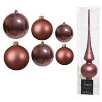 Decoris Groot pakket glazen kerstballen 50x oud roze glans/mat 4-6-8 cm met piek mat -