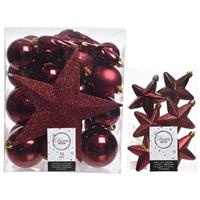 Decoris Kerstversiering kunststof kerstballen met piek donkerrood 5-6-8 cm pakket van 39x stuks -