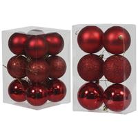 Bellatio Kerstversiering kunststof kerstballen rood 6 en 8 cm pakket van 36x stuks -