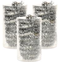 Bellatio 3x stuks folie tinsel slingers/guirlandes zilver 20 meter kerstslingers -