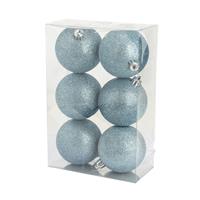 Cosy & Trendy 6x stuks kunststof glitter kerstballen ijsblauw 8 cm - Onbreekbare kerstballen - Kerstversiering