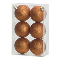 Cosy & Trendy 6x stuks kunststof glitter kerstballen Oranje