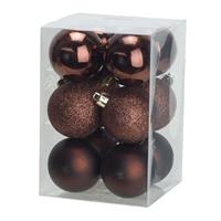 Cosy & Trendy 12x stuks kunststof kerstballen donkerBruin