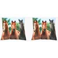 2x Sierkussens met paarden print 35 cm - Dieren kussentjes met paarden opdruk 35 cm