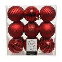 Decoris 18x stuks kunststof kerstballen Rood