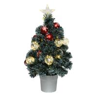 Decoris Fiber optic kerstboom/kunst kerstboom met verlichting en kerstballen 60 cm - Fibre kerstbomen met lampjes/lichtjes