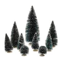 Bellatio 9x stuks kerstdorp onderdelen miniatuur kerstbomen/dennenbomen Groen