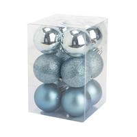 Cosy & Trendy 12x stuks kunststof kerstballen ijsblauw 6 cm mat/glans/glitter - Onbreekbare plastic kerstballen - Kerstversiering