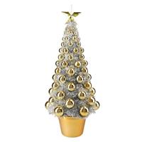 Bellatio Decorations Complete mini kunst kerstboompje/kunstboompje zilver/goud met kerstballen 50 cm - Kerstbomen - Kerstversiering