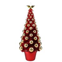 Bellatio Complete mini kunst kerstboompje/kunstboompje rood/goud met kerstballen 50 cm - Kerstbomen - Kerstversiering