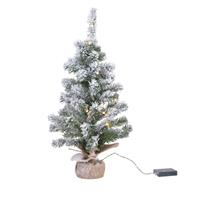 Everlands Kunstboom/kunst kerstboom met sneeuw en licht 75 cm - Kunst kerstboompjes/kunstboompjes met kerstverlichting