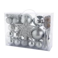 Cosy & Trendy 53x stuks kunststof kerstballen en kerstornamenten met ster piek Zilver
