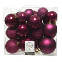 Decoris 26x stuks kunststof kerstballen framboos Roze