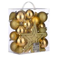 House Of Seasons 39x stuks kunststof kerstballen en kerstornamenten met ster piek Geel