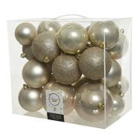 Decoris 26x stuks kunststof kerstballen licht parel/champagne 6-8-10 cm - Onbreekbare plastic kerstballen