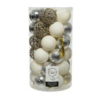 Decoris 37x stuks kunststof kerstballen zilver/parel/wit 6 cm - mat/glans/glitter - Onbreekbare plastic kerstballen