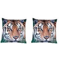 2x Woon sierkussen tijger print 40 x 40 cm - Dierenkussen - Woonaccessoires