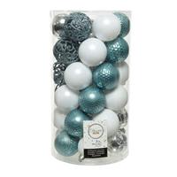 Decoris 37x stuks kunststof kerstballen zilver/wit/ijsblauw (blue dawn) 6 cm - Onbreekbare plastic kerstballen