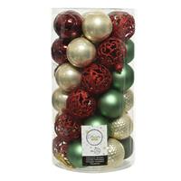 Decoris 37x stuks kunststof kerstballen parel/rood/donkergroen/salie groen 6 cm - Onbreekbare plastic kerstballen