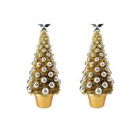 Bellatio 2x stuks complete mini kunst kerstboompje/kunstboompje goud/zilver met kerstballen 50 cm - Kerstbomen - Kerstversiering