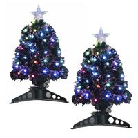 Luca Lighting 2x stuks fiber optic kerstbomen/kunst kerstbomen met gekleurde lampjes 45 cm - Kunstbomen/kerstbomen met lampjes/lichtjes
