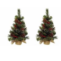 Merkloos 2x stuks kunstboom/kunst kerstboom met kerstversiering 60 cm - Kunst kerstboompjes/kunstboompjes - Kerstversiering