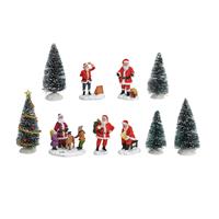 Bellatio 10x stuks kerstdorp accessoires kerstman en kerstboompjes - Kerstdorp onderdelen kerstversiering