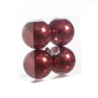 Cosy & Trendy 4x stuks kunststof kerstballen met glitter afwerking Rood