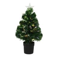 Decoris Fiber optic kerstboom/kunst kerstboom met verlichting en ster piek 60 cm - Fibre kerstbomen met lampjes/lichtjes