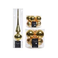 Decoris Glazen kerstballen pakket goud glans/mat 32x stuks inclusief piek glans -