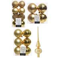 Decoris Kerstversiering kunststof kerstballen met piek goud 6-8-10 cm pakket van 37x stuks -