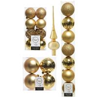 Decoris Kerstversiering kunststof kerstballen met piek goud 6-8-10 cm pakket van 39x stuks -