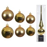 Decoris Groot pakket glazen kerstballen 50x goud glans/mat 4-6-8 cm met piek glans -