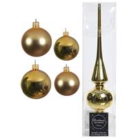 Decoris Glazen kerstballen pakket goud glans/mat 38x stuks 4 en 6 cm met piek glans -