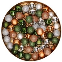 Shoppartners 60x stuks kunststof kerstballen mix koper/groen/zilver 3 cm -