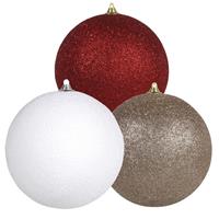 Bellatio 3x stuks grote glitter kerstballen van 18 cm set - Champagne - Wit - Rood -