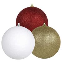 Bellatio 3x stuks grote glitter kerstballen van 18 cm set - Goud - Wit - Rood -