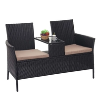 MCW Poly-Rattan Sitzbank mit Tisch -E24, Gartenbank Sitzgruppe Gartensofa, 132cm ~ schwarz, Kissen creme