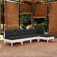 vidaXL 5-delige Loungeset met kussens grenenhout wit