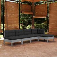 vidaXL 5-tlg. Garten-Lounge-Set mit Kissen Grau Kiefernholz 