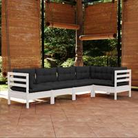 vidaXL 5-delige Loungeset met kussens grenenhout wit