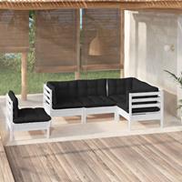 vidaXL 5-delige Loungeset met kussens grenenhout wit