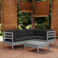 vidaXL 5-tlg. Garten-Lounge-Set mit Kissen Grau Kiefernholz 