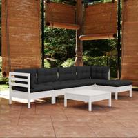 vidaXL 6-delige Loungeset met kussens grenenhout wit