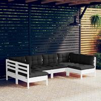 vidaXL 6-delige Loungeset met kussens massief grenenhout wit