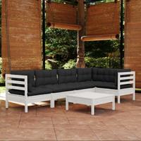 vidaXL 6-delige Loungeset met kussens grenenhout wit