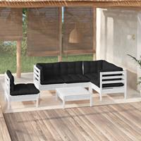 vidaXL 6-delige Loungeset met kussens grenenhout wit