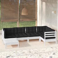 vidaXL 6-delige Loungeset met kussens massief grenenhout wit